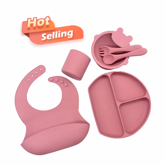 Wholesale Plate Bowl and Spoon Dinner Tableware Silicone Baby Feeding Set